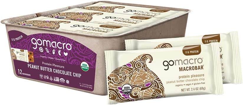 GoMacro MacroBar Organic Vegan Protein Bars – Peanut Butter Chocolate Chip (2.4 Ounce Bars, 12 Count)