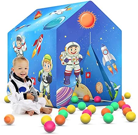 XQW Rocket Ship Tent Set with 50 Ocean Balls, Spaceship Tent for Girls Boys Toddler, Space Themed Pretend Play Tent Indoor and Outdoor Toys Birthday Gift for 3 4 5 6 7 8 9 Year Old Boys Girls