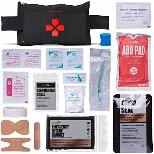 TACTICON V1 Compact IFAK Trauma First Aid Kit for Everyday Carry | EDC Survival Med Kit | Belt or MOLLE Attach | Tactical Emergency EMT Medical Pouch for Belt Vest Car Hiking Travel Sports