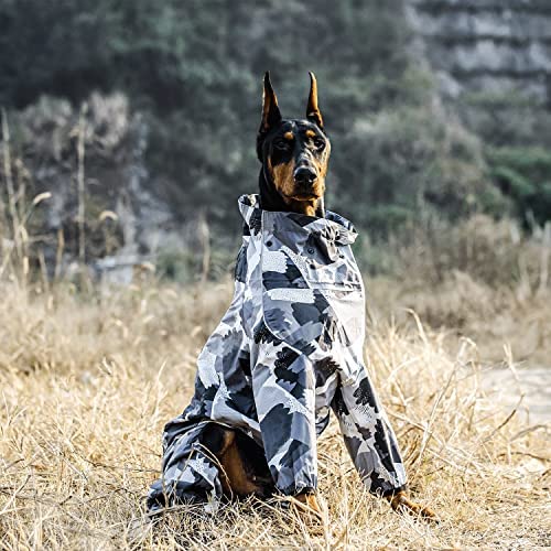 HUSDOW Dog Raincoat, Adjustable Pet Waterproof Poncho with Reflective Strap & Harness Hole, Exclusive Brush Camo Puppy Rain Jacket for Small, Medium & Large Dogs (5X-Large)