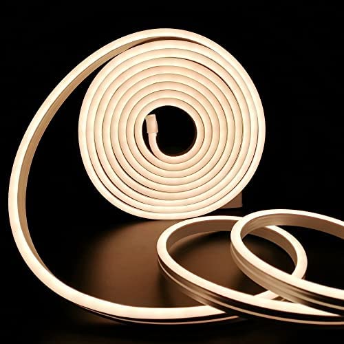 SZJMAO 16.4ft Neon LED Strip Lights Waterproof 600 SMD2835 LEDs 12V Flexible Silicone LED Neon Rope Light for Bedroom, Home, Party (No Power Adapter) (6*12mm, Warm White)
