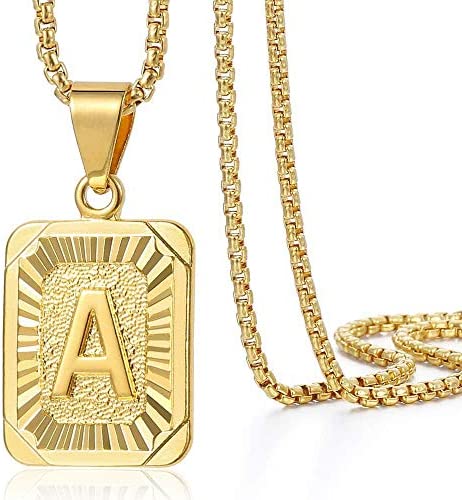 Trendsmax Initial A-Z Letter Pendant Necklace Mens Womens Capital Letter Yellow Gold Plated Stainless Steel Box Chain 22inch