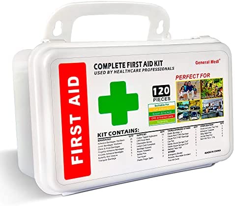 120 Pieces Hardcase First Aid Kit – First Aid Box Includes Instant Cold Pack, Emergency Blanket for Travel, Home, Office, Vehicle, Camping, Workplace & Outdoor