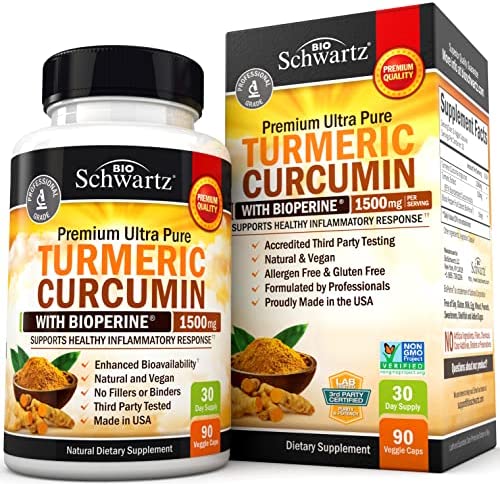 Turmeric Curcumin with BioPerine 1500mg – Natural Joint & Healthy Inflammatory Support with 95% Standardized Curcuminoids for Potency & Absorption – Non-GMO, Gluten Free Capsules with Black Pepper.