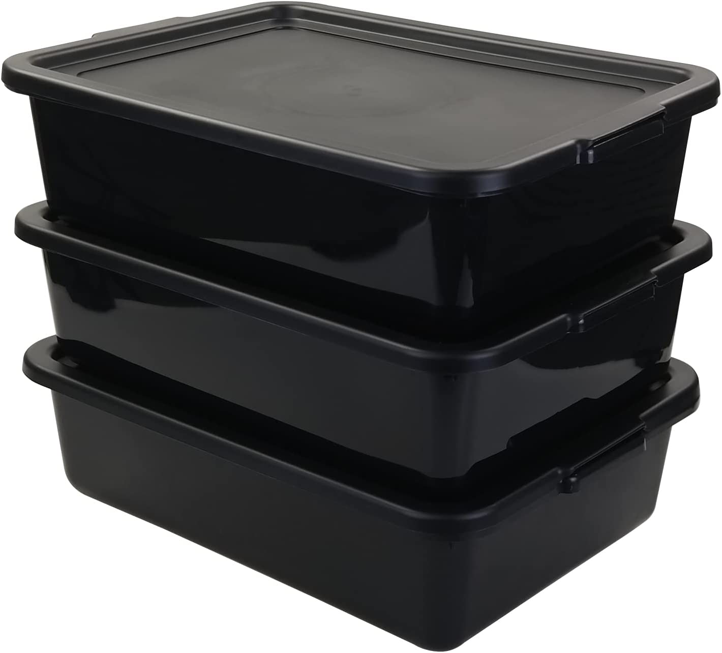Pekky 13 L Food Service Bus Tubs with Lids, 3 Packs Commercial Tote Box, Black