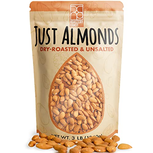Roastery Coast – Daily Nuts Just Roasted Almonds | Almonds Bulk 3 LB | Unsalted Nuts| Slow Dry Roasted | Steam Pasteurized | Plant Protein | Gluten Free | Non-GMO | Low carb | Keto Snack | Prime Snack
