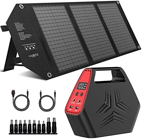 100W Portable Solar Generator, 60W Foldable Solar Charger with USB & 18V DC output, A Super Travel Portable Battery Pack / Power Station for Home Outdoors Office Use