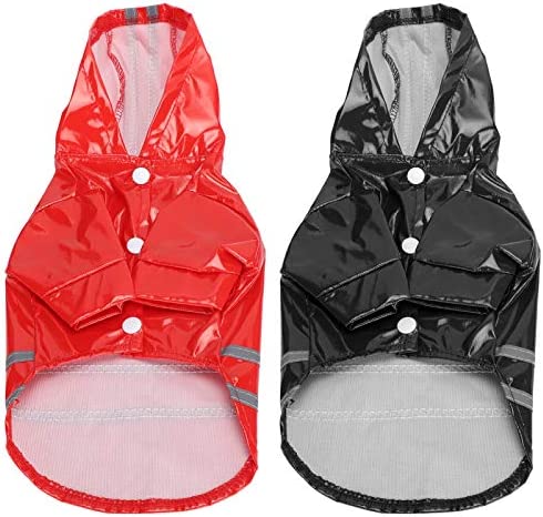 OKJHFD 2pcs Dog Raincoat Waterproof Coats Hooded Rainwear with Safety Reflective Stripe Poncho Hood,Red and Black
