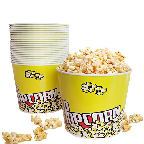 64 Oz Popcorn Bowl 23 Pack Greaseproof Disposable Individual Cups Medium Paper Popcorn Boxes Nostalgic Pop Corn Tubs Open-top Popcorn Bucket Set for Movie Theater Night Theater Night