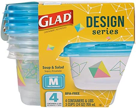 Glad Series Food Storage Containers, 4 Count | Strong and Durable Food Storage Food Containers for Everyday Use | Use to Store Meals, Snacks, and Desserts