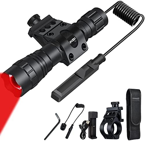 DARKBEAM Red Light Flashlight Tactical LED USB Rechargeable Zoom Flood/Spot Light Kit, Portable Mini Redlight for Night Hunting, Observation, Fishing, Astronomy, Aviation, Stargazin, Rescue, with Clip