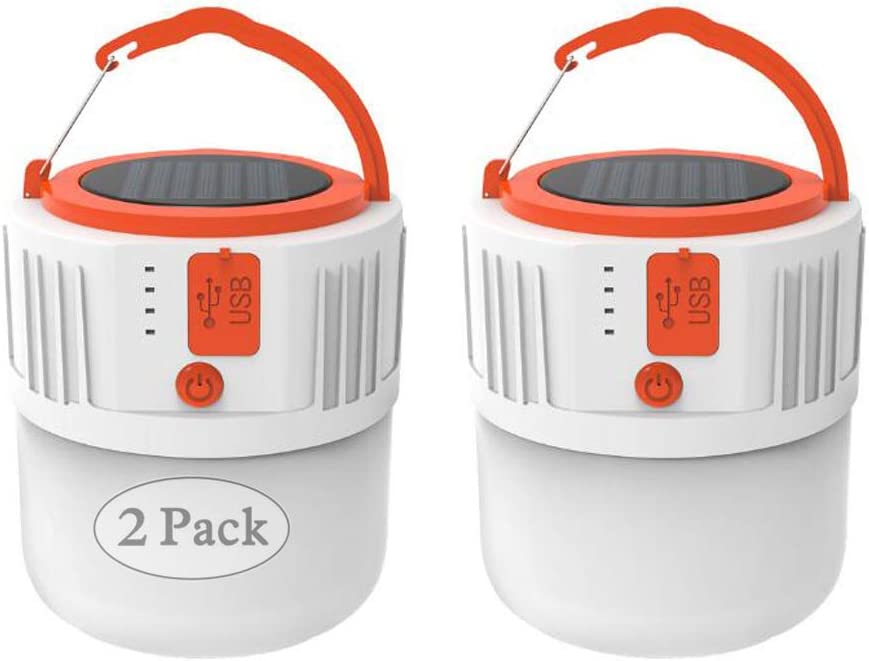 Camping Lantern Solar Rechargeable, LED Tent Light Ultra Bright for Camping,2 Pack