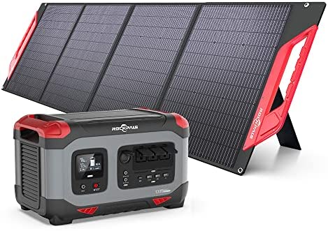 ROCKPALS Portable Power Station 1300W, 3x AC Outlets(Peak 2000W), 1254Wh Solar Generator & 200W Solar Panel with Kickstand, Foldable Solar Panel Kit for Outdoor RV/Van Camping, Home Use