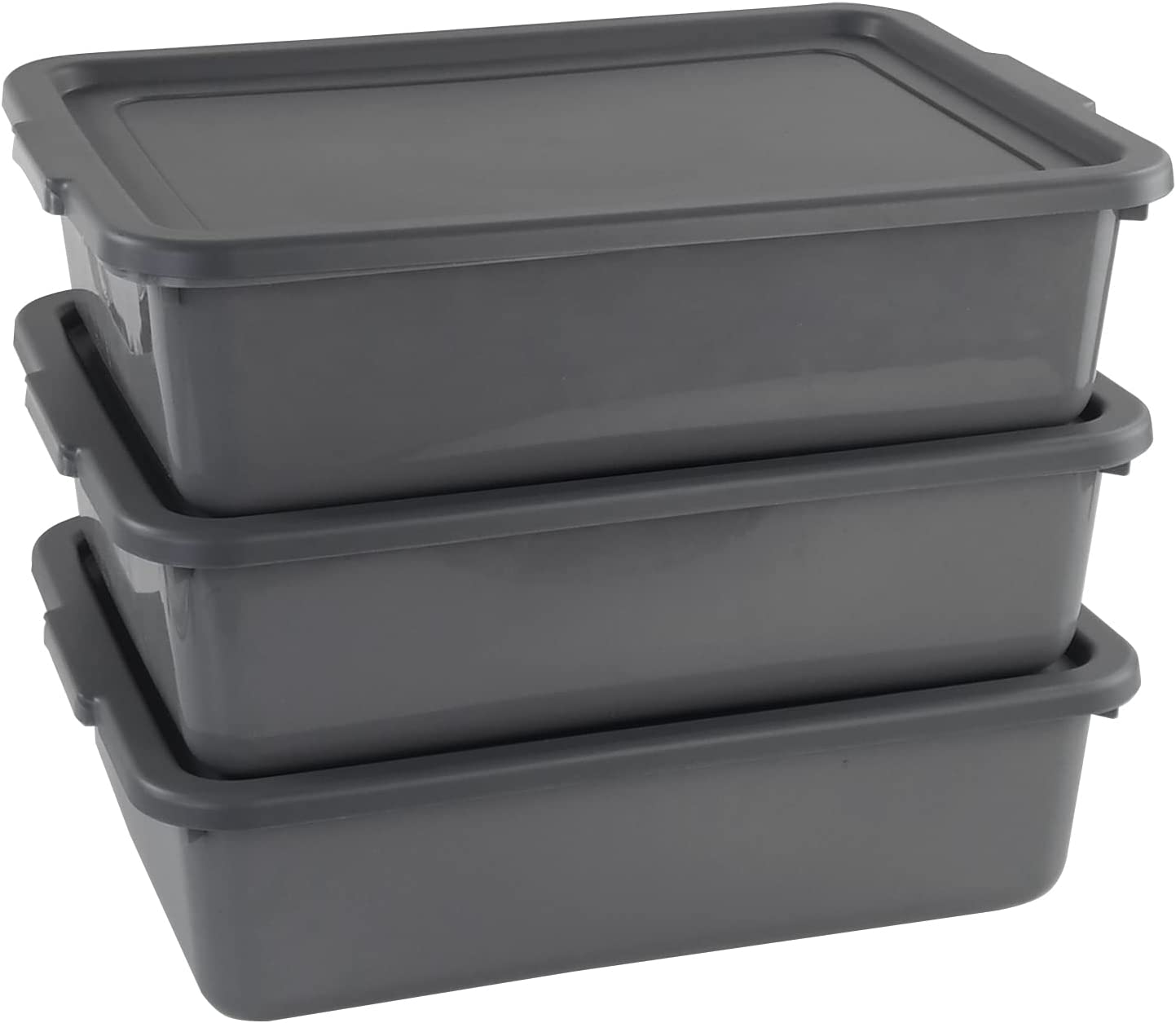 Nicesh 3-Pack 13 L Plastic Commercial Bus Tub, Gray Bus Box with Lid