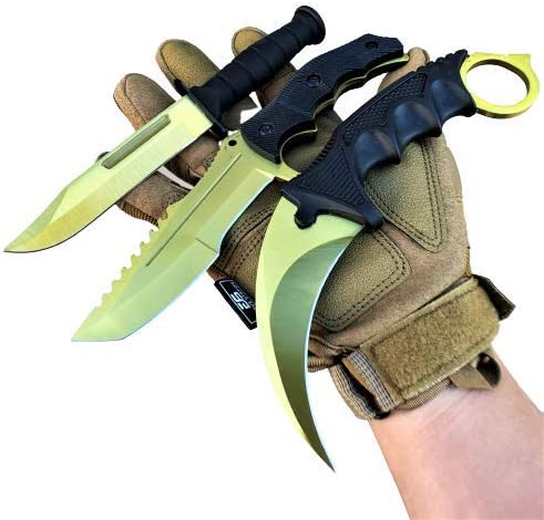 Tactical Knife Survival Knife Hunting Knife Fixed Blade Knife Combo Razor Sharp Edge Camping Accessories Camping Gear Survival Kit Survival Gear Tactical Gear 52319 (Gold)