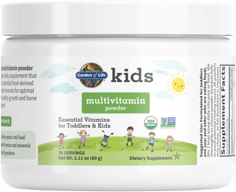 Garden of Life Kids Daily Multivitamin Powder for Toddlers & Kids, Organic, Non-GMO & Gluten Free, 15 Essential Vitamins, Minerals for Healthy Growth, 2.11 Oz