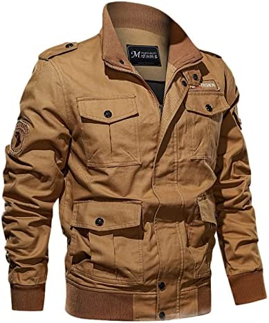 Men’s Muli-Pockets Solid Lapel Jacket Plus Large Size Zipper Leisure Coat Breathable Stand Collar Top Mens Medium Winter