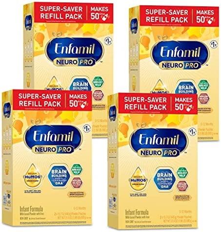 Enfamil NeuroPro Baby Formula, Triple Prebiotic Immune Blend with 2’FL HMO & Expert Recommended Omega-3 DHA, Inspired by Breast Milk, Non-GMO, 31.4 oz Refill Box, 4 Count