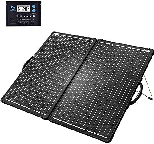 ACOPOWER 200W Mono Lightweight Portable Solar Panel Kit, 2x100W Solar Suitcase, Waterproof 20A 12V/24V LCD Charge Controller for Both 12V Battery and Generator (New Launched), Black, (HY-PLK-200W20A)