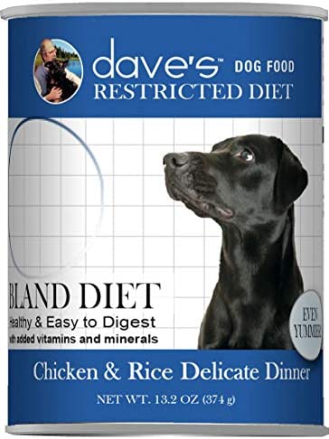 Dave’s Pet Food Chicken and Rice Delicate Canned Dog Food, Restricted Bland Diet Wet Dog Food for Sensitive Stomachs, 13.2oz Cans, (Pack of 12) , Made in the USA