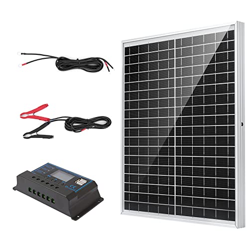 Nicesolar 20W 12V Solar Panel Kit Monocrystalline Off Grid Solar System Battery Maintainer Charger for Car Boat RV Marine Home with 20A Charge Controller for Sealed Gel Flooded and Lithium Batteries