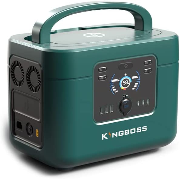 Kingboss Portable Power Station 1200W, Solar Generator, 328300mAh 1050WH, Lithium Iron Phosphate Battery 110V/1200W, 3xAC Outlet, 1xDC Carport, 3xUSB-C, QC USB 3.0, Wireless Charger Output, Green