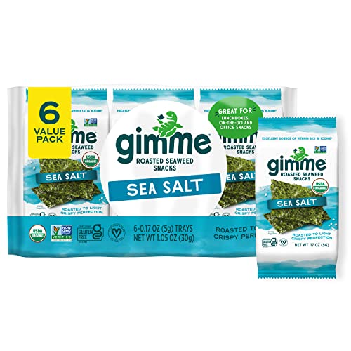 gimMe – Sea Salt – 6 Count – Organic Roasted Seaweed Sheets – Keto, Vegan, Gluten Free – Great Source of Iodine & Omega 3’s – Healthy On-The-Go Snack for Kids Adults