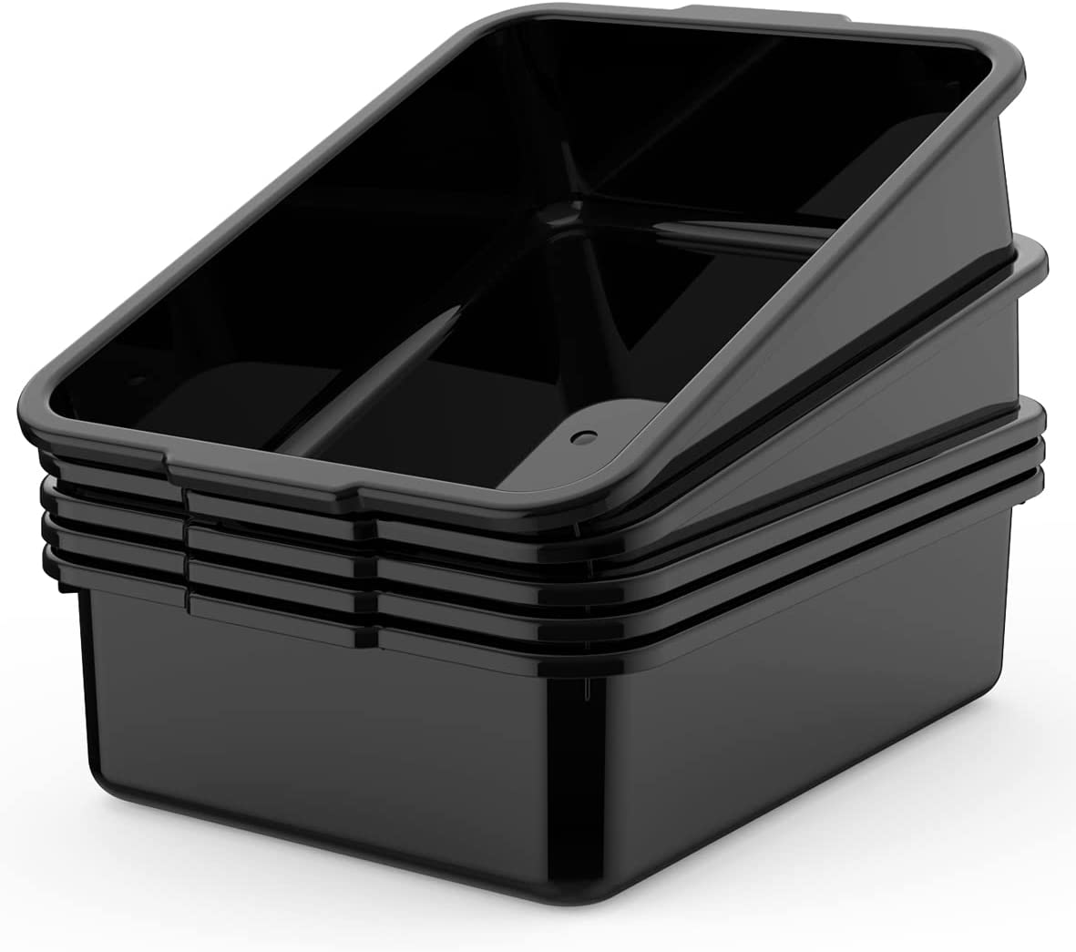 5-Pack Commercial Bus Tubs Box/Tote Box, Black Plastic Storage with Handles, Wash Basin Tub 8 Liter