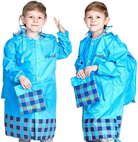 Kids Rain Ponchos Girls Boys Raincoat Cartoon Rain Jacket Waterproof Coverall with School Bag Cover Rainwear 4-14 Years