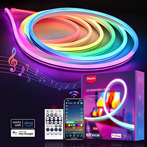 Lucienstar Neon Rope Lights, 10ft/3m RGB+IC Neon Light with Music Sync Smart App, 16 Million DIY Colors, Works with Alexa, Google Assistant, LED Strip Lights for Bedroom, Living Room, Gaming Room
