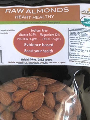 Organic Almonds, Pure Raw Superior Grade, Full Flavor Non GMO Small Farm Grown Healthy Snack 10 oz Bag