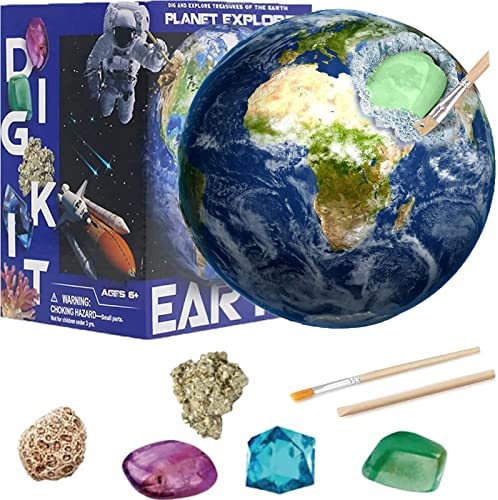 Earth Crystal Growing Dig Kit, Stem Projects Science Kits for Kids, Space Solar System Gemstones Astronaut for Toys Gift, Birthday Christmas Toys Gift for Kids Boy Girl Age 3 4 5 6 7 8 9 12