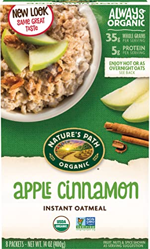 Nature’s Path Organic Apple Cinnamon Instant Oatmeal, 48 Packets, Non-GMO, 35g Whole Grains, 5g Plant Based Protein