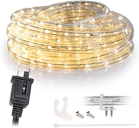 WYZworks 20ft LED Rope Lights, Permanent Outdoor Waterproof Connectable Flexible w/ Clear PVC Tube, ETL Certified, Festive Holiday Christmas Lighting Garden Accent Lounge Terrace Decor – Warm White