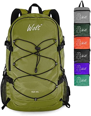 Packable Hiking Backpack, 40L Waterproof Lightweight Hiking daypack, Foldable Backpack with Wet pocket, Camping Outdoor Sport Travel Backpack for Women Men (Bronze)