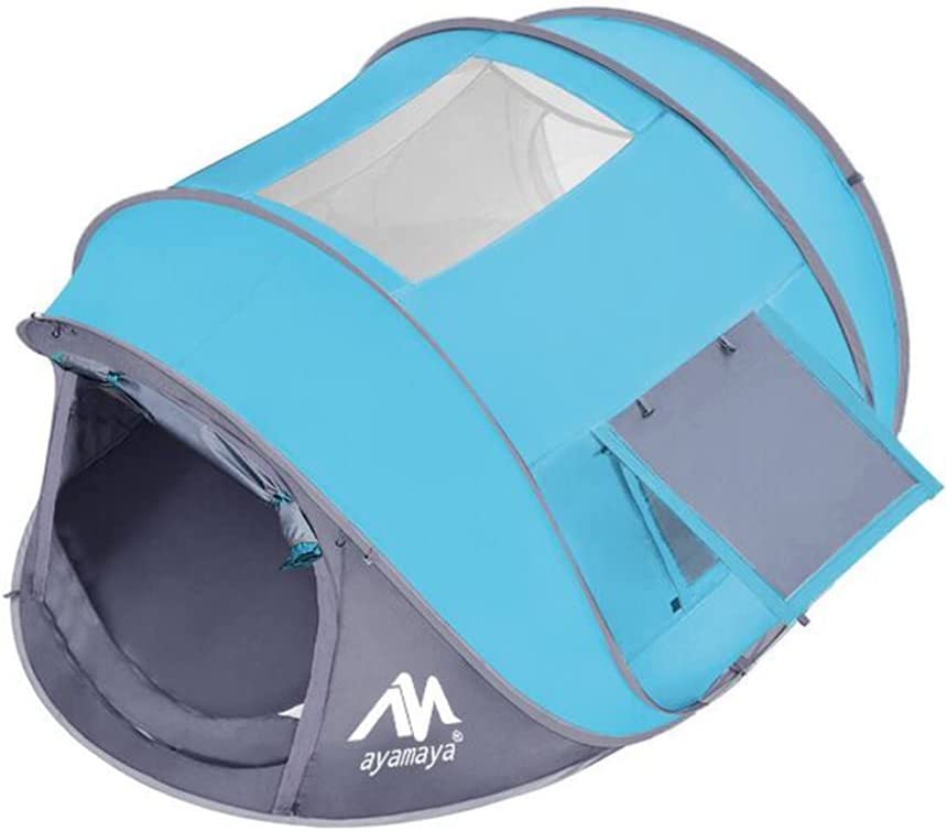 AYAMAYA Pop Up Tent 4 Person Tents for Camping with Skylight, Waterproof Family Tent with Removable Rainfly Automatic Setup in Second, 2 Doors & Side Windows 3-4 People Instant Easy Popup Beach Tent