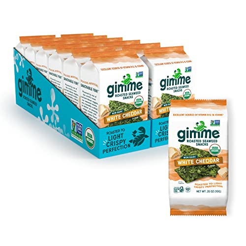 gimMe – White Cheddar – 12 Count Sharing Size – Organic Roasted Seaweed Sheets – Keto, Vegan, Gluten Free – Great Source of Iodine & Omega 3’s – Healthy On-The-Go Snack for Kids & Adults