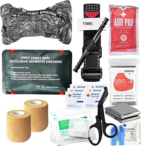 VVIITOP Trauma Refill Kit Med Pack IFAK First Aid Kit | Vented Chest Seal | Combat Tourniquet | Israeli Bandage | Bandages | Compressed Gauze | Bleeding Control Pack Feat Med EMT Kits (Intermediate)