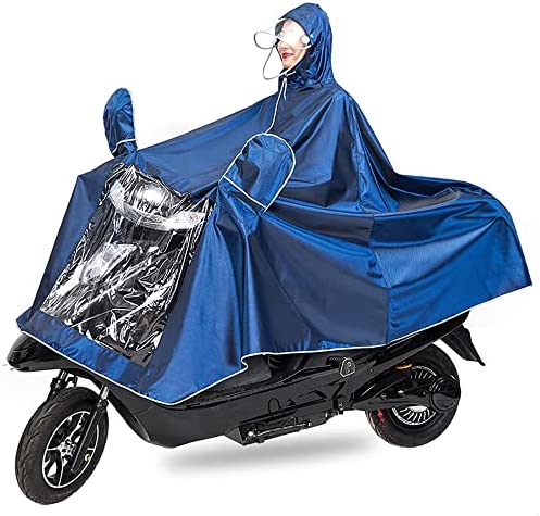 Universal Motorcycle Raincoat Waterproof Hoodie Rain Cape Reusable Bike E-Bike Rain Coat Mobility Scooter Outdoor Rain Poncho with Detachable Hat Brim Reflective Strip for Men Women