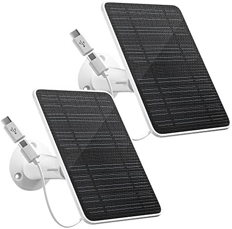 Solar Panel for Security Camera, 5V 4W Solar Panels Charger Compatible with Eufycam 2C/2C Pro/2/2 Pro/E20/E40/E, Micro USB & Type-C Port, IP65 Waterproof, 9.8ft Charging Cable & Wall Mount, 2 Pack