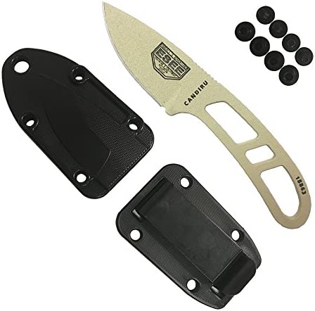 ESEE Authentic Candiru Tactical Survival Knife – Molded Sheath Belt Clip Plate (Desert Tan Blade, Black Molded Sheath)