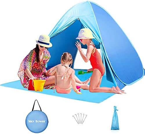 Sky Tower Automatic Pop Up Portable Outdoors Family Beach 2-4 Persons Tent Quick Cabana Sun UV Protection Shelter UPF 50+ (X-Large)