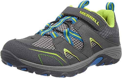 Merrell Trail Chaser Hiking Shoe , Grey/Blue/Citron, 4 M US Big Kid
