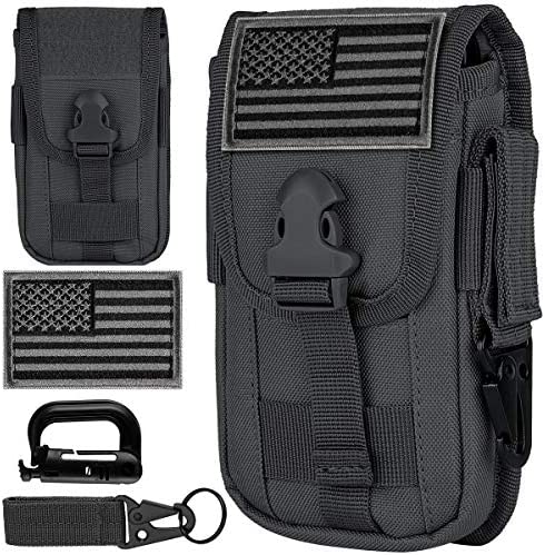 IronSeals Tactical Cell Phone Holster Pouch, Smartphone Pouch Case Molle Attachment Gadget Bag Belt Waist Bag for 4.7″-6.7″ with Armor Case on with US Flag Patch, D-Ring and Gear Clip