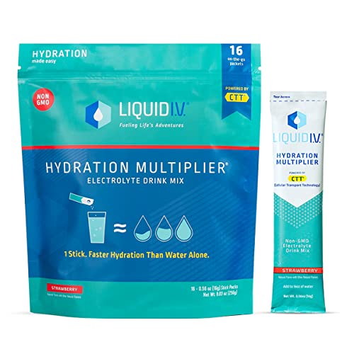 Liquid I.V. Hydration Multiplier – Strawberry – Hydration Powder Packets | Electrolyte Drink Mix | Easy Open Single-Serving Stick | Non-GMO | 16 Sticks
