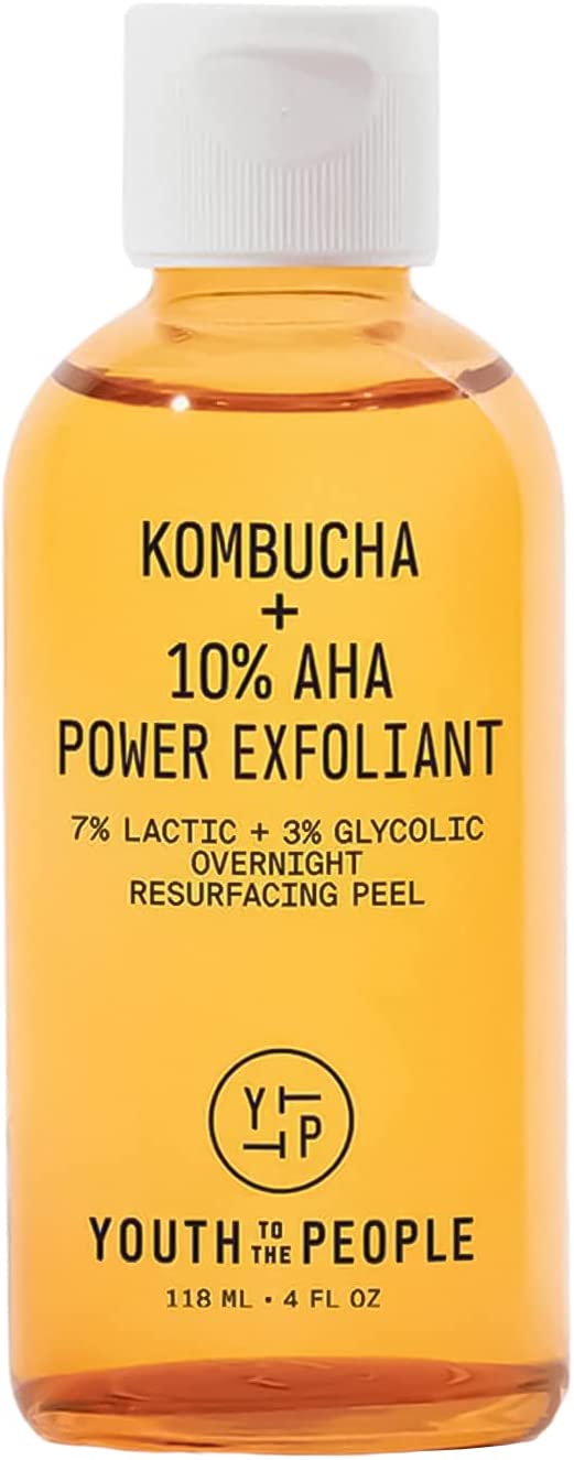 Youth To The People Kombucha + 10% AHA Power Exfoliant – Overnight Liquid Face Peel + Dark Spot Corrector for Uneven Skin Tone – 7% Lactic Acid + 3% Glycolic Acid Face Peel Exfoliator (4oz)