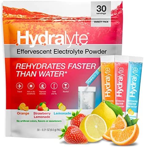 Hydralyte Low Sugar Rapid Rehydration – Lightly Sparkling Electrolyte Powder Packets, 8 oz Serve | Variety Hydration Packets | Hydration for Heat, Travel, Exercise and Bachelorette Parties (30 Count)