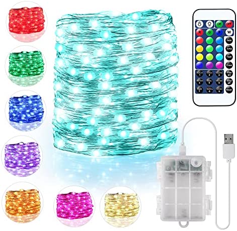 16 Color String Lights Battery Operated & USB Powered, 16.4ft 50 LED Fairy Lights with Remote Timer Waterproof Silver Wire Twinkle Lights for Room Garden Patio Party Indoor Outdoor Decor(132 Modes)