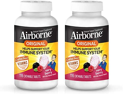 Airborne Berry Chewable Tablets, 116 count – 1000mg of Vitamin C – Immune Support Supplement (Pack of 2)