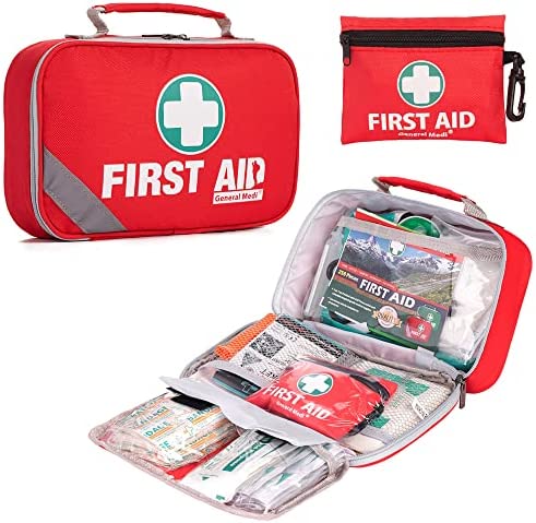 2-in-1 First Aid Kit (215 Piece Set) + 43 Piece Mini First Aid Kit -Includes Eyewash, Ice(Cold) Pack, Moleskin Pad and Emergency Blanket for Travel, Home, Office, Car, Workplace